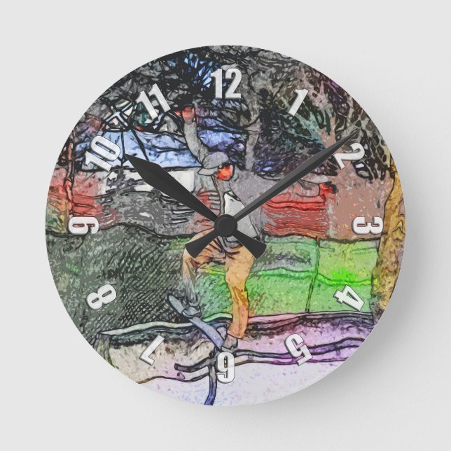 Reiten - Skateboarder-Design für Cartoon Runde Wanduhr (Vorderseite)
