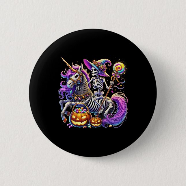 Reiten Skeleton Einhorn Halloween Kostüm Button (Vorderseite)