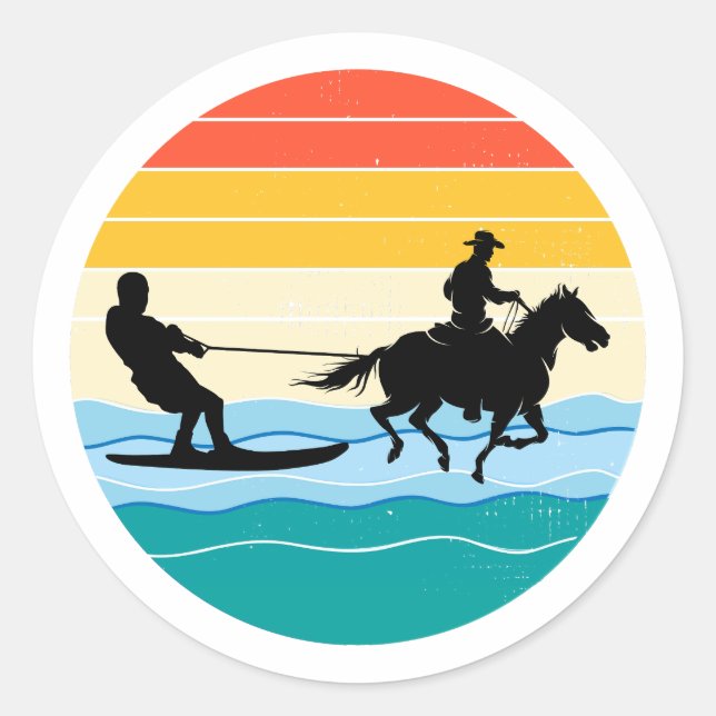 Reiten Surfen Wakeboarden Wasserski Retro Runder Aufkleber (Vorderseite)