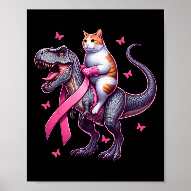 Reiten T Rex Dinosaurier. Brustkrebs-Bewusstsein Poster (Vorne)