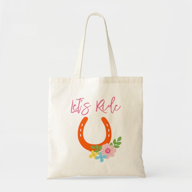 Reiten wir Pferde Orange Horseshoe Blume BarnFun Tragetasche (Vorne)