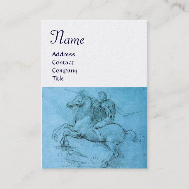 Reiter auf einer Pferdezucht-Monogramm, blau, gold Visitenkarte (Vorderseite)