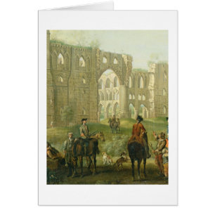 Reiter, die durch die Ruinen von Rievaulx Abtei,