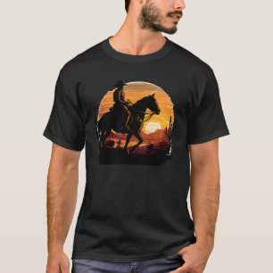 Reiter Retro Vintages Sonnenuntergang Pferd Graph T-Shirt