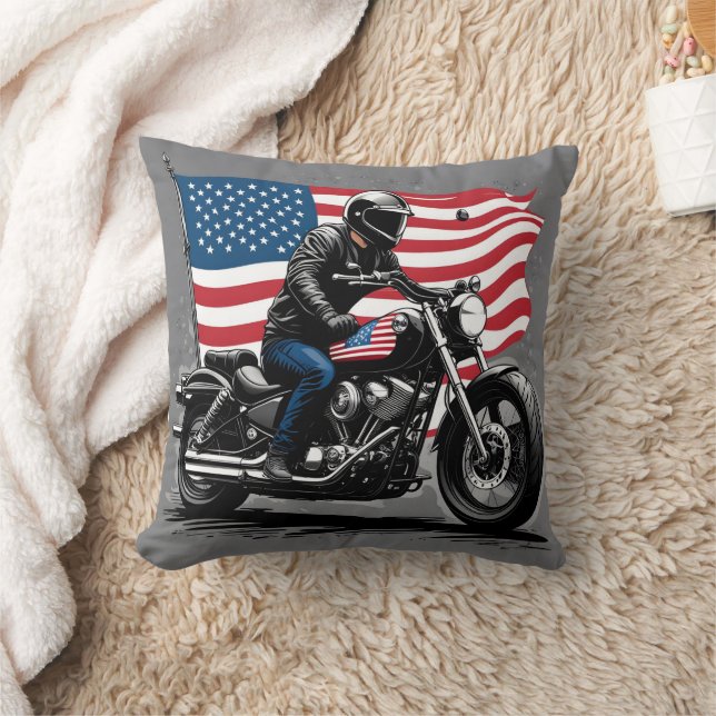 Reiterfahrt unter amerikanischer Flagge mit Stolz Kissen (Decke)