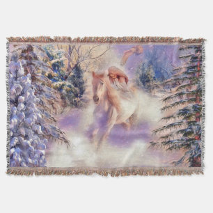 Reiterin und farbenfrohe Winterlandschaft Aquarell Decke