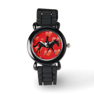 Reiterpferd u. rote Herzen Armbanduhr