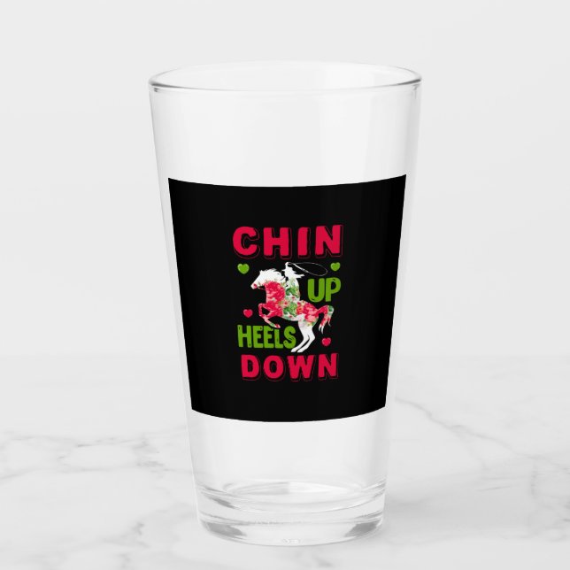 Reitgeschenk | Chin Up Heels Down Glas (Vorderseite)