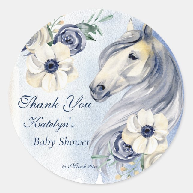 Reitmädchen Babydusche Danke Runder Aufkleber (Vorderseite)
