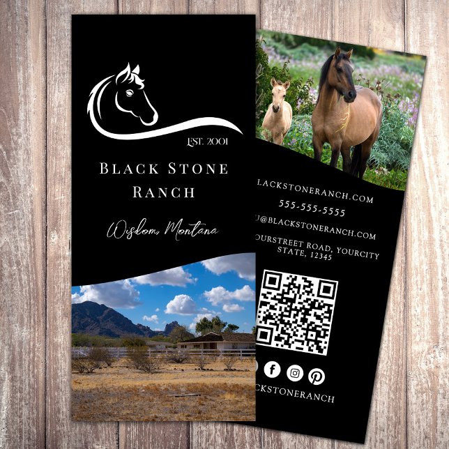 Reitmarkenlogo für Reittiere Werbekarte (Horse ranch logo equestrian branding address rack card)
