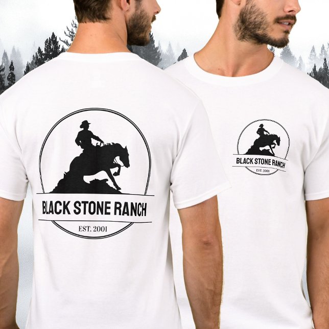 Reitmarkenzeichen für Western T-Shirt (Horse ranch logo with sliding reining horse vector, horse barn logo design, branding t-shirt)