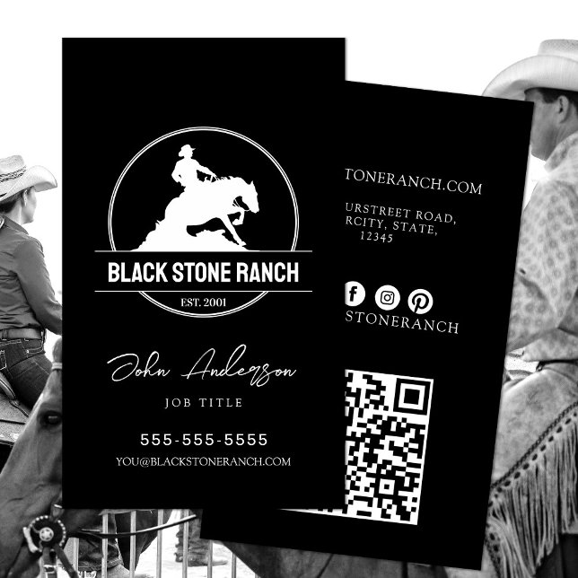 Reitmarkenzeichen für Western Visitenkarte (Ranch logo business card QR code social icons horse business western barn marketing.)