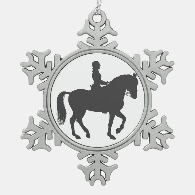 Reitpferd für weibliche Reiter - Farbe wählen Schneeflocken Zinn-Ornament (Vorderseite)