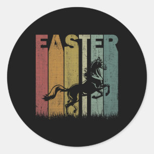 Reitpferd Osterhorst Retro Grafische Ostern Runder Aufkleber
