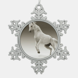 Reitpferd Schneeflocken Zinn-Ornament