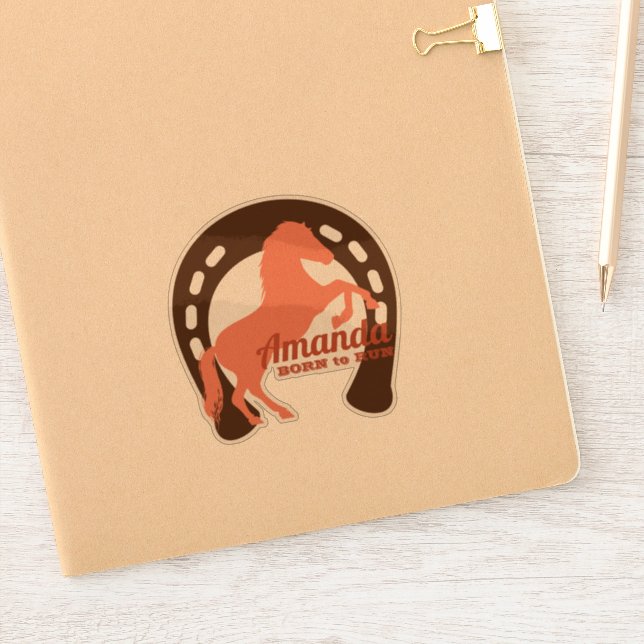 Reitpferd Silhouette Hufeisen personalisiert Aufkleber (Notizbuch)
