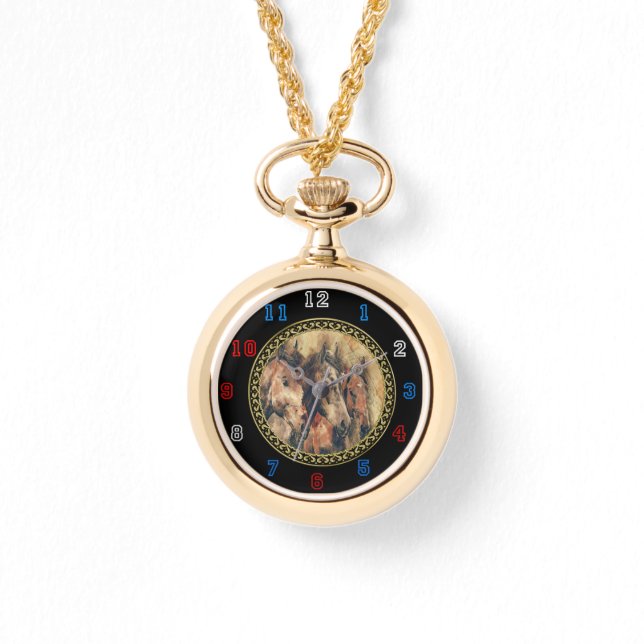 Reitpferde auf einem Feld Armbanduhr (Vorderseite)