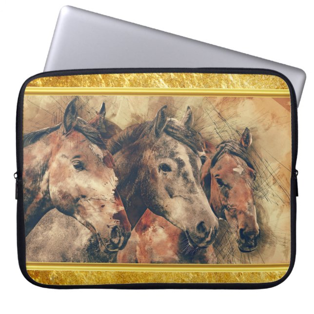 Reitpferde auf einem Feld Laptopschutzhülle (Vorderseite)