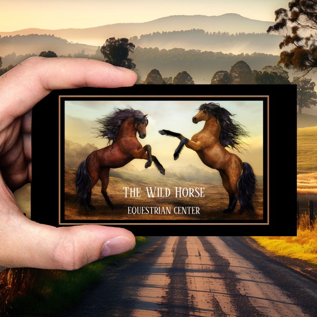 Reitpferde - Ausbildungszentrum Business Card Visitenkarte (Business card featuring a painting of two wild horses - equine guided coaching - equestrian)