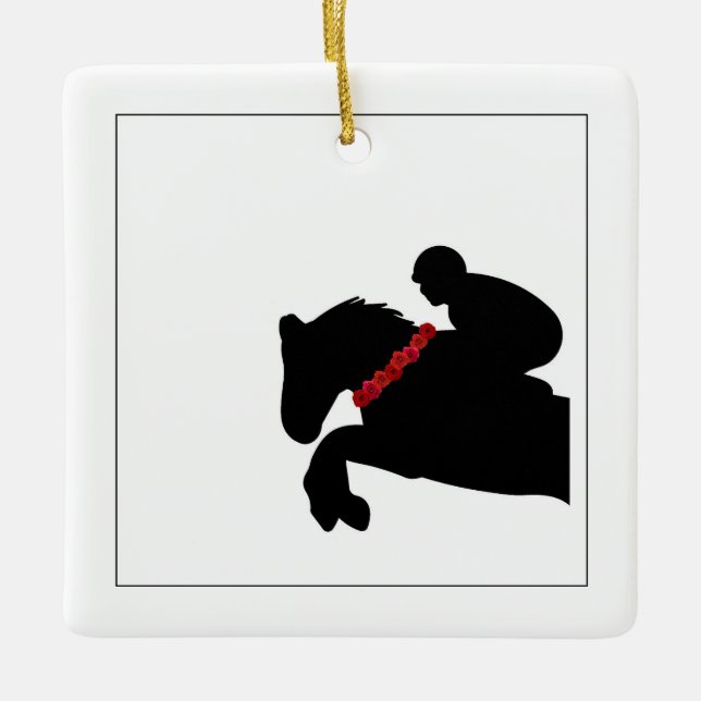 Reitpferde Rote Rosen anzeigen Reiter Text Jumper Keramikornament (Vorderseite)