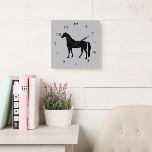 Reitpferde Silhouette Wall Clock Quadratische Wanduhr (Lesesaal)