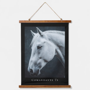 Reitsport individuelles Pferdefoto Name schwarzer Wandteppich Mit Holzrahmen