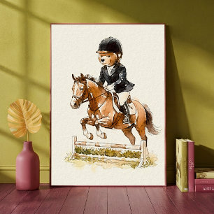 Reitsport-Teddybär-Pferdesport-Tier-Sportarten Poster