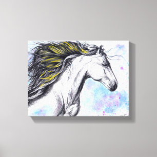 Reitsport Wasserfarbe und Tintenfischkunst Leinwanddruck