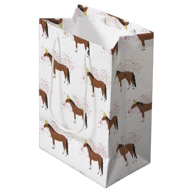 Reittiere mit Party Mittlere Geschenktüte (Vorderseite Schrägansicht)