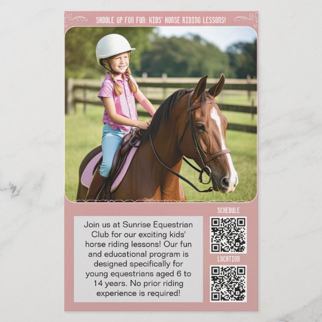 Reitunterricht für Kinder mit QR-Flyern Flyer (Vorne)