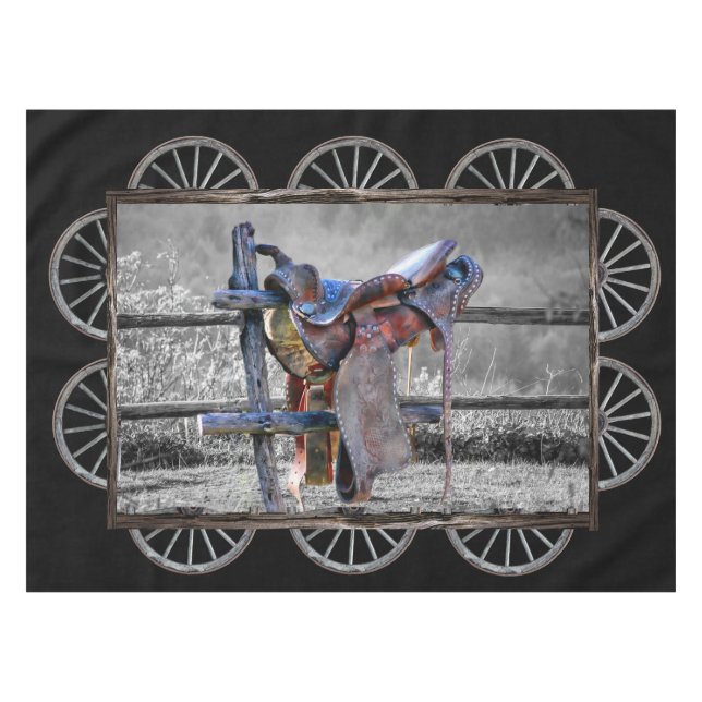 Reitwagen-Rad für den Western der Reitzaun Tischdecke (Vorderseite (Horizontal))