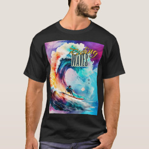 Reitwellen, Surfer im farbenfrohen Ozean, Sportler T-Shirt