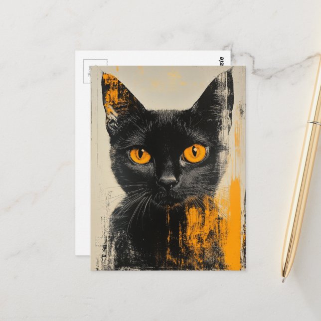 reizend schwarzes Kätzchen Postkarte (Vorderseite/Rückseite Beispiel)