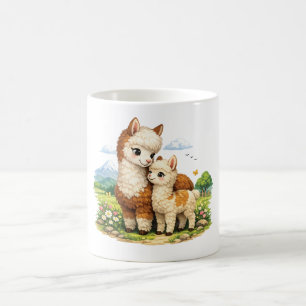 Reizende Alpakamutter und Baby Kaffeetasse
