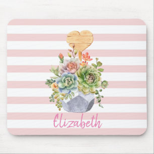 Reizende Aquarell-Sukkulenten Streifen Mousepad