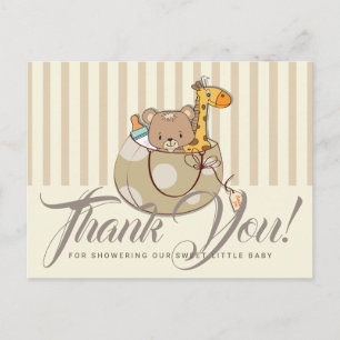 Reizende Babytier-Korb-Baby-Shower-Dankeschön Postkarte