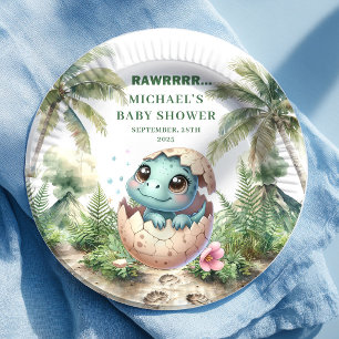 Reizende Blaue Dino-Baby-Shower bald schlüpfende T Pappteller