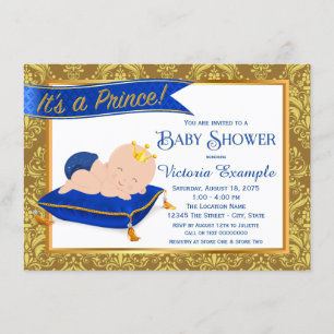 Reizende blaue Goldprinz-Baby-Shower-Einladungen Einladung