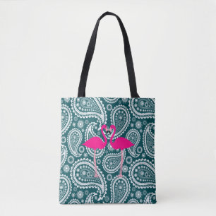 Reizende Blaugrüne Weiße Paisley-Rosa Flamingos Tasche