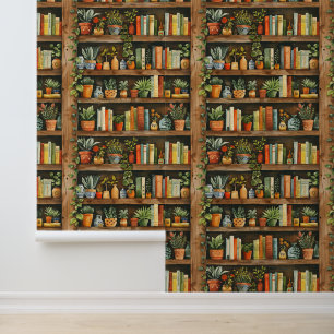 Reizende Botanische Bibliothek Aquarell-Bücher Tapete