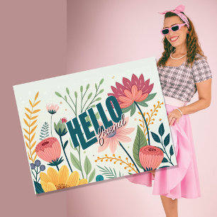 Reizende botanische Floralschrift Hallo Freund Feiertagspostkarte