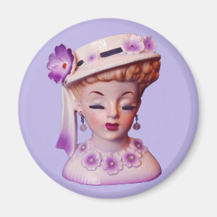 Reizende Damenkopfvase Violette Blumen 1960er Pupp Magnet