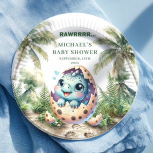 Reizende Dino-Baby-Party bald ausbrechende Teller