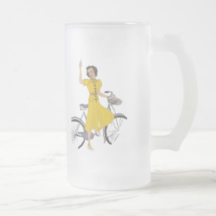Reizende Fahrraddame der Mama Mattglas Bierglas