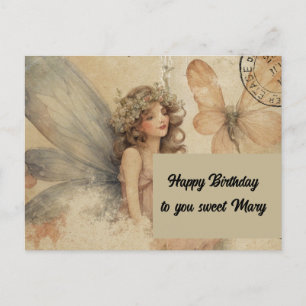 Reizende Fee Vintage Grunge Geburtstag Postkarte