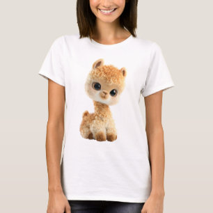 Reizende große Augen Lockige Fluffige Alpaka Fraue T-Shirt