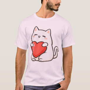 Reizende Katze hält Herz T-Shirt