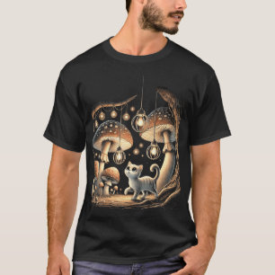 Reizende Katze im verzauberten Pilzwald mit Glanz T-Shirt