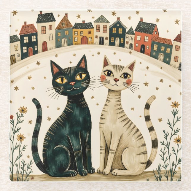 Reizende Katzen Glasuntersetzer (Vorderseite)