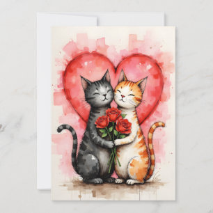 Reizende Katzen Valentinsherzen und rote Rosen Karte